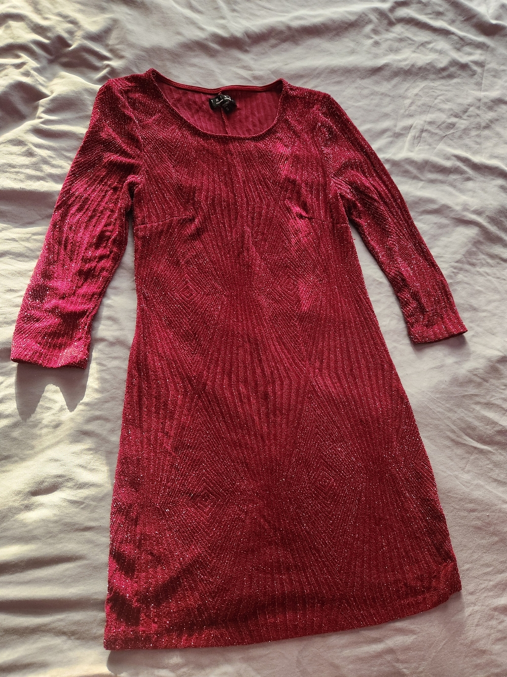 Trixxi Metallic Red Long-Sleeve Scoop Neck Dress